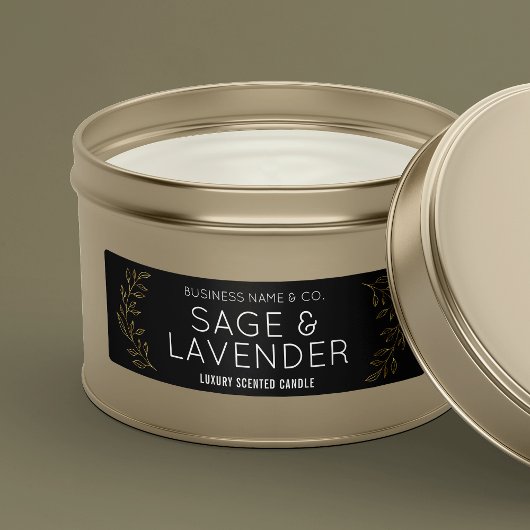 Elegant Zwart & Goud Bloemen Dunne Product Jar Lab Labels