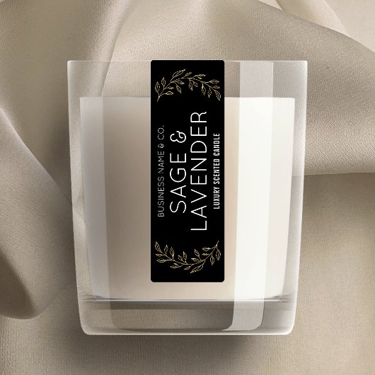Elegant Zwart & Goud Bloemen Dunne Product Jar Lab Labels