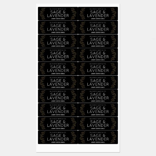 Elegant Zwart & Goud Bloemen Dunne Product Jar Lab Labels (Vel)