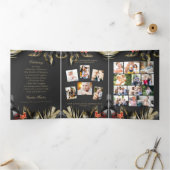 Elegant Zwart Goud Bloemen Foto Begrafenisprogramm Drieluik Uitnodiging (Binnen)