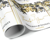 Elegant Zwart Goud Bloemen Geometrische Bruiloft Cadeaupapier (Rol Hoek)