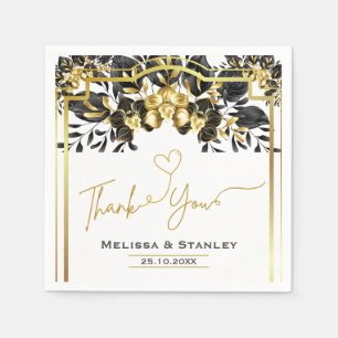 Elegant Zwart Goud Bloemen Geometrische Bruiloft Servet