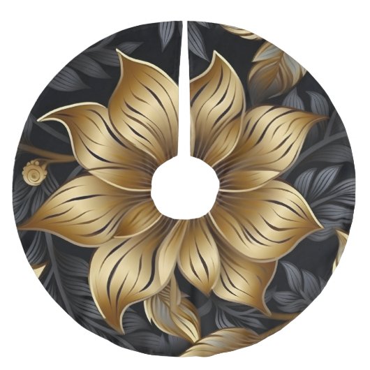 Elegant Zwart Goud Bloemen Ontwerp Kerstmis Kerstboom Rok (Voorkant)
