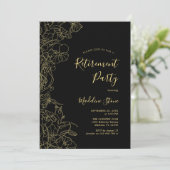 Elegant Zwart Goud Bloemen Pensioen Party Kaart (Staand voorkant)