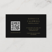 Elegant Zwart Goud Bloemen QR Code Visitekaartje (Achterkant)