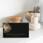 Elegant Zwart Goud Bloemen QR Code Visitekaartje