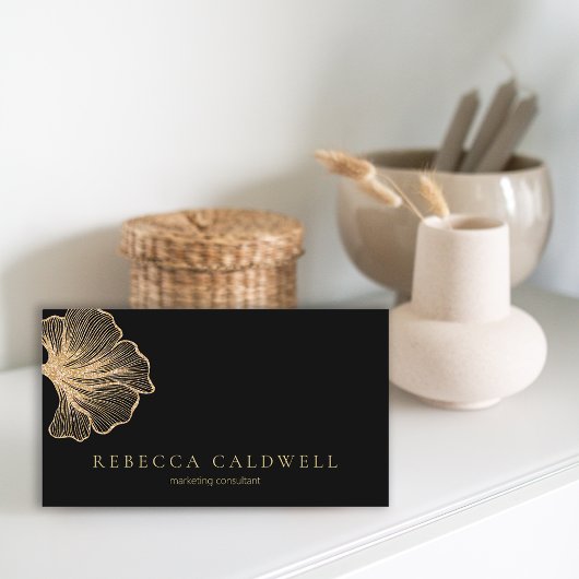 Elegant Zwart Goud Bloemen QR Code Visitekaartje