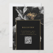 Elegant Zwart Goud Bloemen QR Code Vrijgezellenfee Kaart (Achterkant)