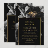 Elegant Zwart Goud Bloemen QR Code Vrijgezellenfee Kaart (Voorkant / Achterkant)