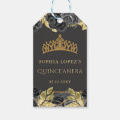 Elegant Zwart Goud Bloemen Tiara Quinceanera Cadeaulabel (Voorkant)