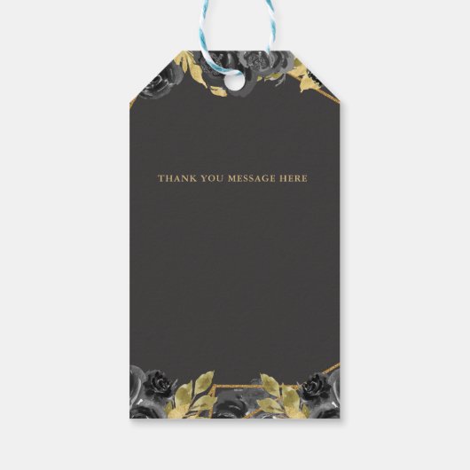 Elegant Zwart Goud Bloemen Tiara Quinceanera Cadeaulabel (Achterkant)