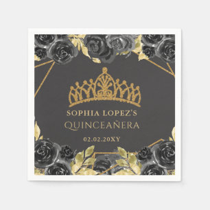 Elegant Zwart Goud Bloemen Tiara Quinceanera Servet