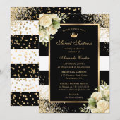 Elegant Zwart Goud Bloemen Zoet Zestien Verjaardag Kaart (Voorkant / Achterkant)