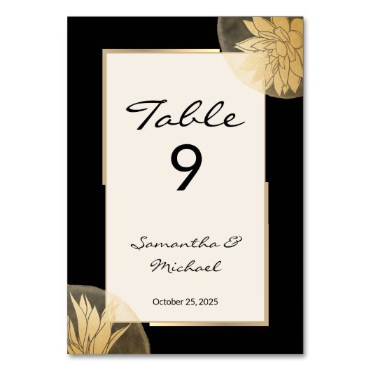 Elegant zwart goud bloemenbruiloft receptie kaart (Achterkant)