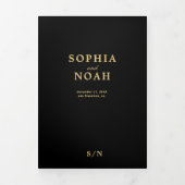 Elegant zwart goud bloemenbruiloft RSVP details Drieluik Uitnodiging (Cover)