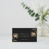 Elegant zwart goud bloemenvrouwelijk visitekaartje (Staand voorkant)