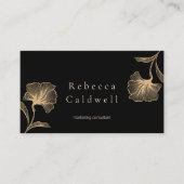 Elegant zwart goud bloemenvrouwelijk visitekaartje (Voorkant)