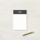 Elegant zwart goud bloemrijk schrift monogram post-it® notes (Op bureau)