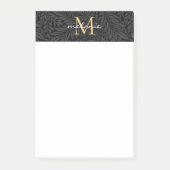 Elegant zwart goud bloemrijk schrift monogram post-it® notes (Voorkant)