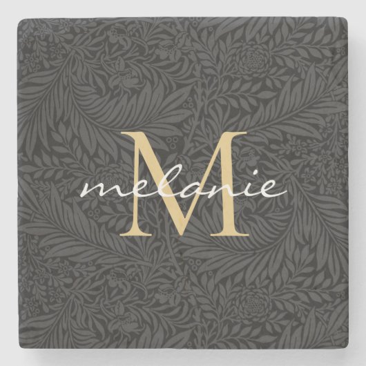 Elegant zwart goud bloemrijk schrift monogram stenen onderzetter (Voorkant)