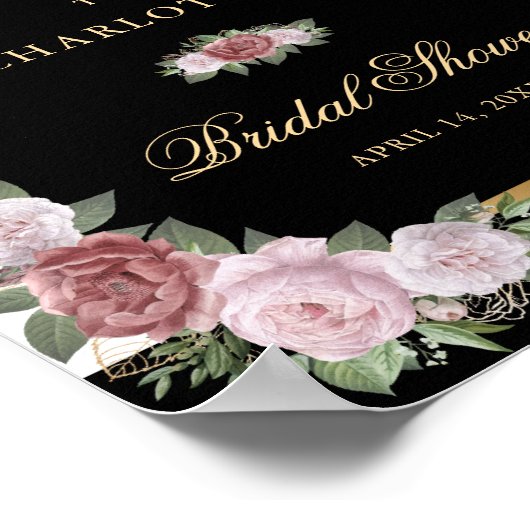 Elegant Zwart Goud Blush Bloemen Vrijgezellenfeest Poster (Hoek)