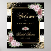 Elegant Zwart Goud Blush Bloemen Vrijgezellenfeest Poster (Voorkant)