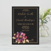 Elegant zwart goud bordeaux dubbelzijdig bruiloft kaart (Staand voorkant)