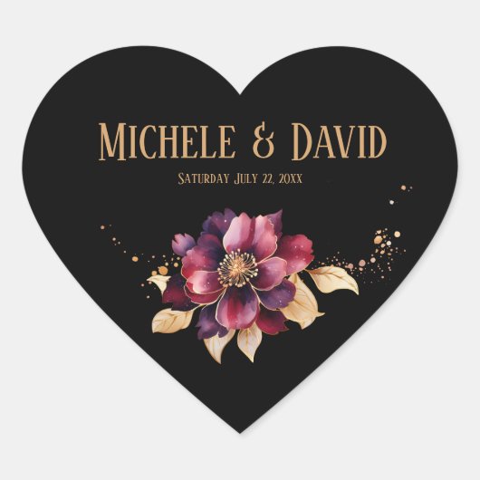 Elegant zwart goud bordeaux hart sticker (Voorkant)