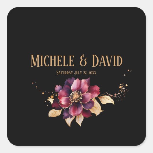 Elegant zwart goud bordeaux vierkante sticker (Voorkant)