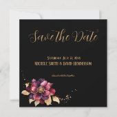 Elegant zwart goud bordeaux zijkant Save the Date Kaart (Voorkant)