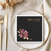 Elegant zwart goud bordeauxrood naamdatum Standaar Servet