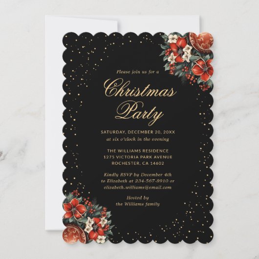 Elegant Zwart Goud Botanisch Kerstfeest Kaart (Voorkant)