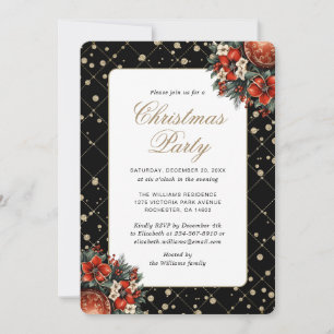 Elegant Zwart Goud Botanisch Kerstfeest Kaart