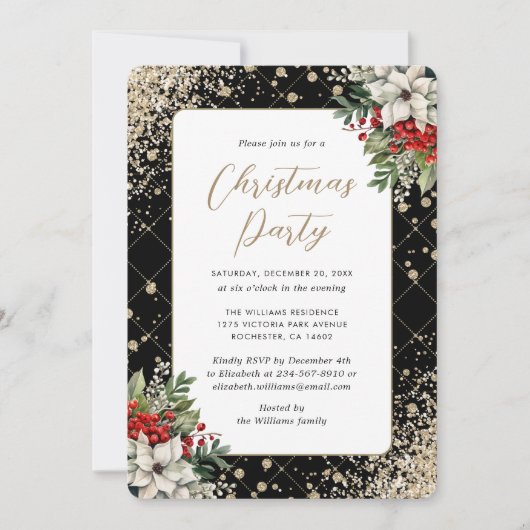 Elegant Zwart Goud Botanisch Kerstfeest Kaart (Voorkant)