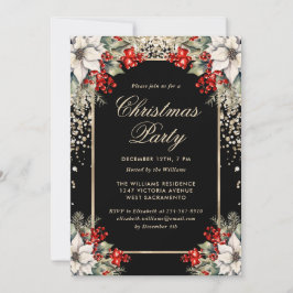Elegant Zwart Goud Botanisch Kerstfeest Kaart