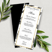 Elegant Zwart Goud Botanisch Wedding Menu