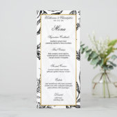 Elegant Zwart Goud Botanisch Wedding Menu (Staand voorkant)