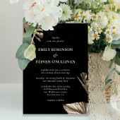 Elegant Zwart Goud Botanische Monstera Bruiloft Kaart
