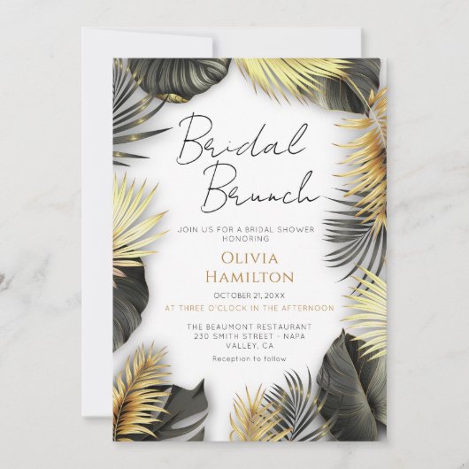 Elegant Zwart Goud Bridal Brunch Douche Bruiloft Kaart (Voorkant)