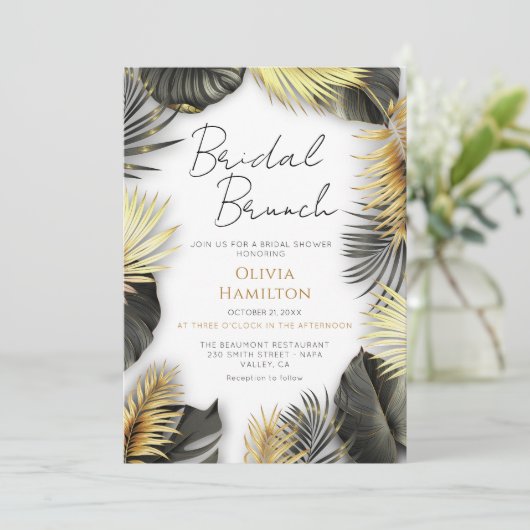 Elegant Zwart Goud Bridal Brunch Douche Bruiloft Kaart (Staand voorkant)