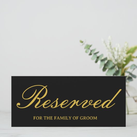 Elegant Zwart Goud Bruiloft Gereserveerd Teken Kaa (Staand voorkant)