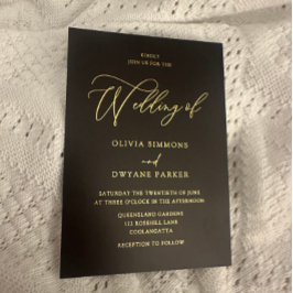 Elegant Zwart & Goud bruiloft Gouden Folie Uitnodiging