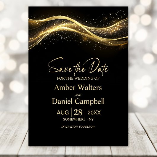 Elegant Zwart Goud Bruiloft Save the Date Kaart