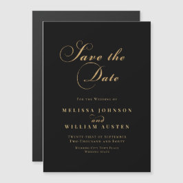 Elegant Zwart Goud Bruiloft Save the Date Magnetische Uitnodiging