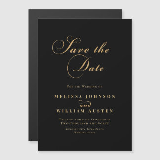 Elegant Zwart Goud Bruiloft Save the Date Magnetische Uitnodiging