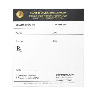 Elegant zwart & goud caduceus medisch embleem RX n Notitieblok