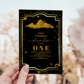 Elegant Zwart Goud Celestial 1e Verjaardag Kaart