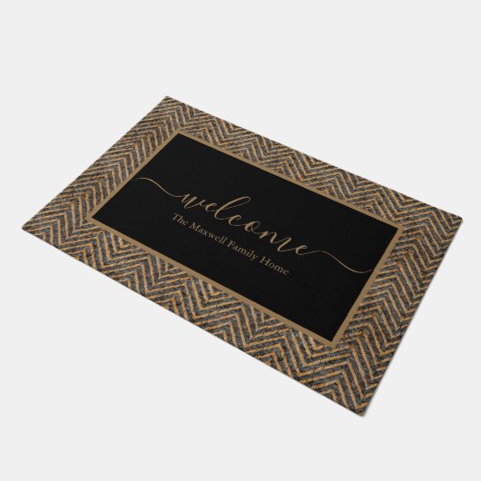 Elegant zwart goud chevron scriptnaam deurmat (Schuin)