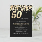 Elegant Zwart Goud Confetti 50ste Verjaardagsfeest Kaart (Staand voorkant)