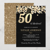 Elegant Zwart Goud Confetti 50ste Verjaardagsfeest Kaart (Voorkant / Achterkant)